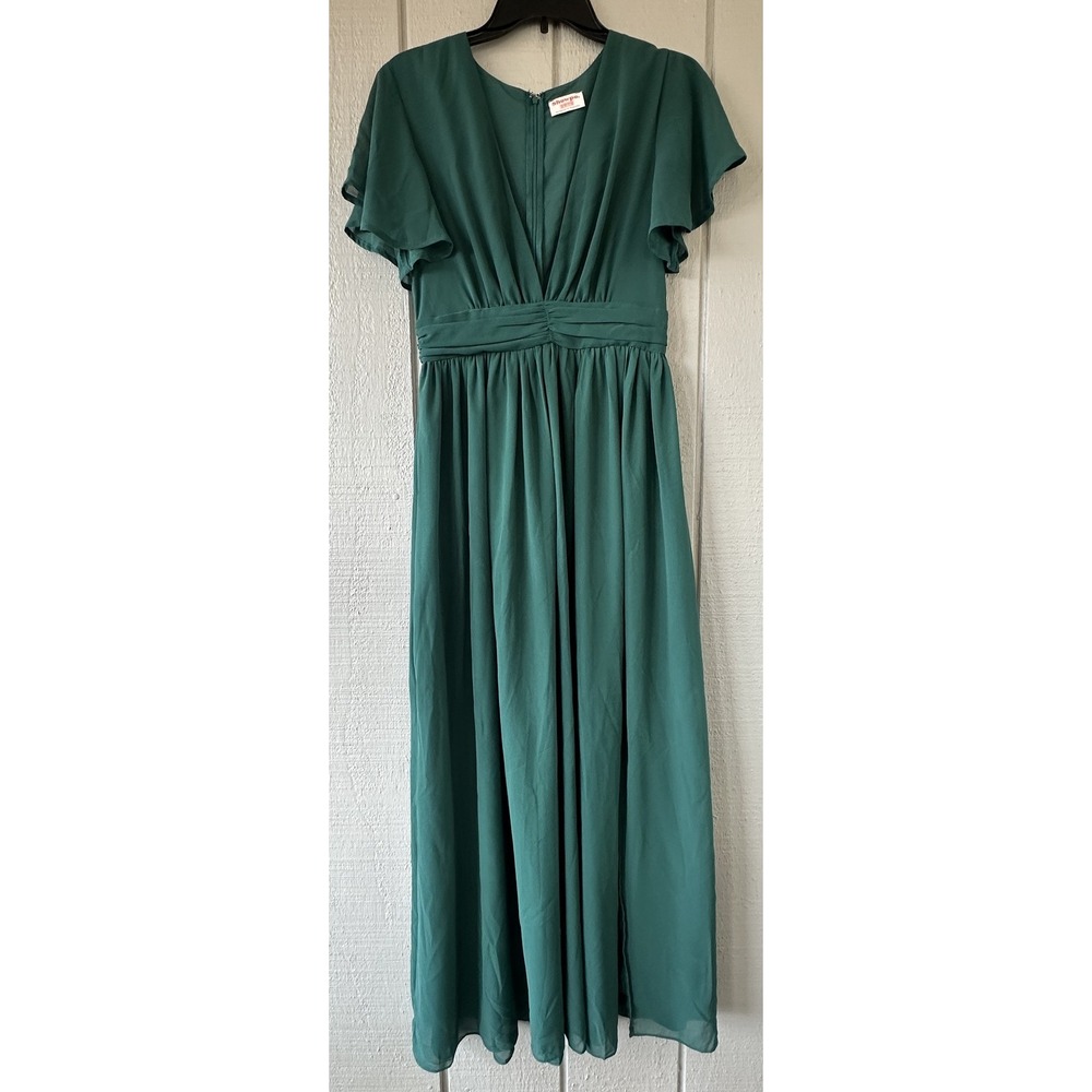 Showpo Dress Womens 6 Green Maxi Flutter Sleeve V Neck‎ Ruched Waist Formal Gown